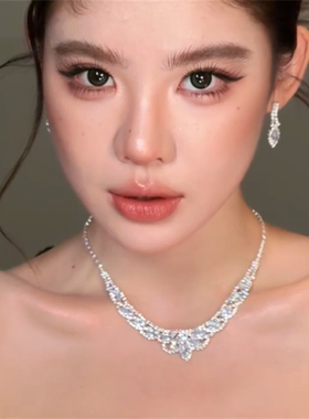 闪钻锆石流苏项链耳环套装女