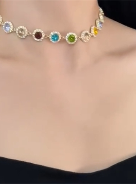 甜酷辣妹彩色锆石项链