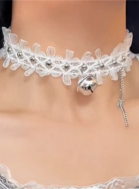 白色蕾丝铃铛choker项链