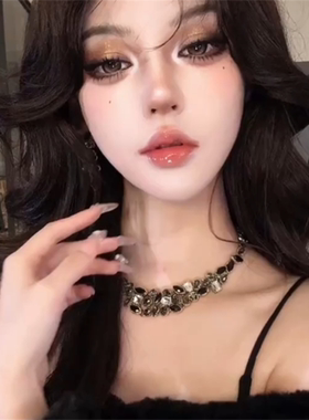 欧美夸张黑色锆石项链女2025新款