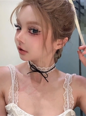 白色蕾丝蝴蝶结项链小众辣妹