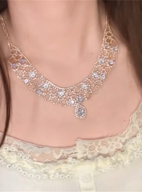 超闪镂空锆石水滴项链耳环套