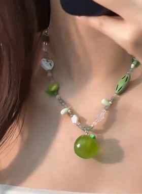 绿色青苹果串珠项链女