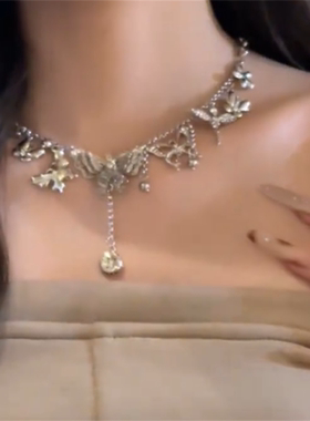 蝴蝶流苏吊坠项链女款