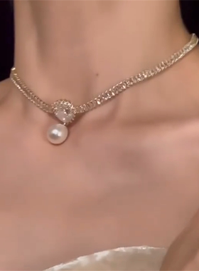 法式轻奢闪锆珍珠项链女