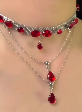 红色水滴锆石项链女款