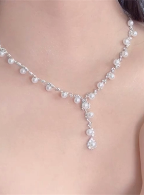 法式超闪珍珠项链耳环套装