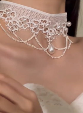 纯欲风珍珠蕾丝choker颈带