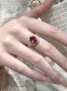 红色麦穗锆石戒指女款