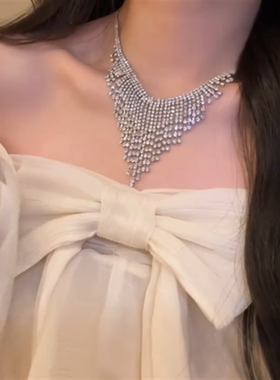 闪钻夸张气质流苏满钻项链女