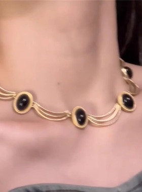 复古宫廷黑色宝石项链气质中古