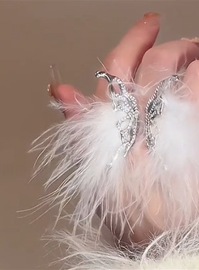 白色羽毛蝴蝶戒指女款
