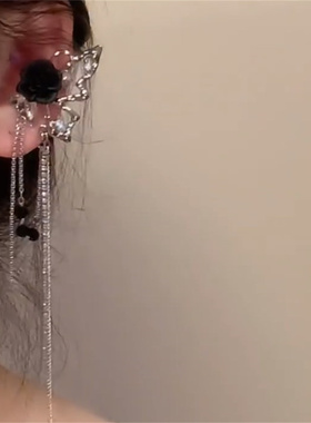 黑玫瑰流苏蝴蝶耳环小众个性独特