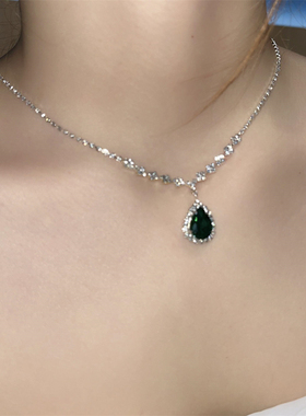 绿色水滴锆石满钻项链女