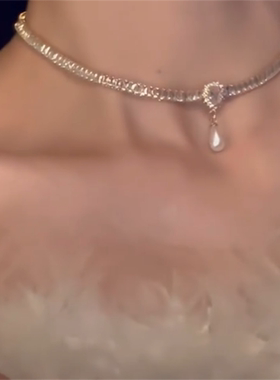 赫本风锆石珍珠吊坠项链女