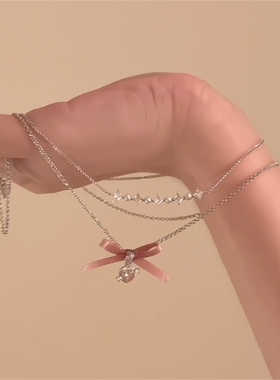 粉色蝴蝶结项链女小众设计