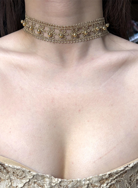 镂空花朵钉珠项链choker项圈女