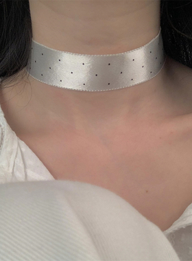 纯色波点宽边choker颈带蕾丝