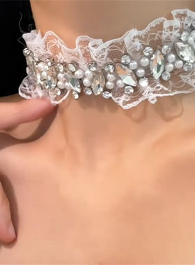 镶钻蕾丝花边锆石颈链女