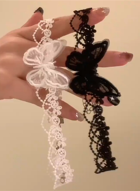 黑色丝绒蕾丝蝴蝶choker锁骨颈链