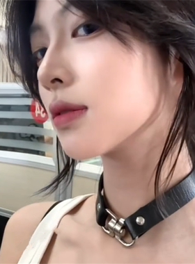 黑色双扣头设计感朋克项圈女