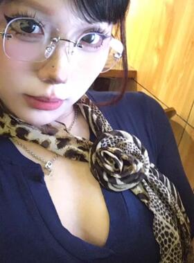 玫瑰花豹纹丝巾项链欧美性感千禧