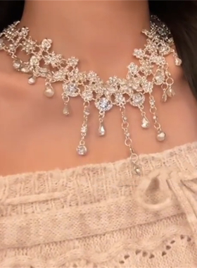 闪钻锆石水滴项链耳环套装女