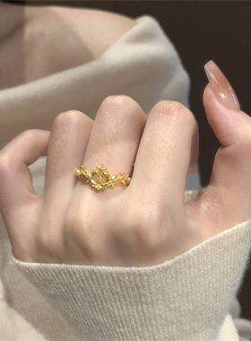 金色镂空爱心戒指女款