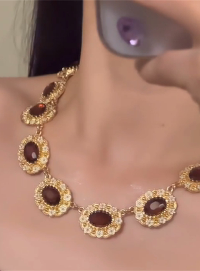 欧美中古vintage花朵圆形项链女