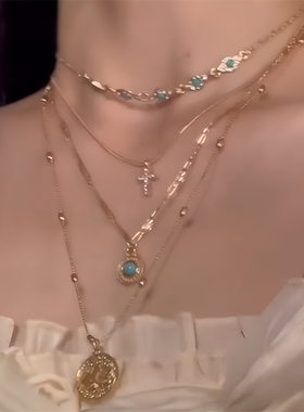 中古vintage颈链四层叠戴十字架