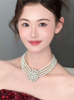 千金感多层珍珠项链结婚礼服饰品