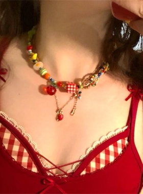 多巴胺彩色苹果星星串珠项链