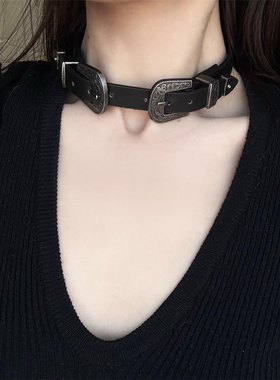 黑色皮革choker朋克风项圈女
