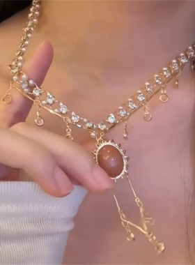 双层水滴锆石流苏项链女