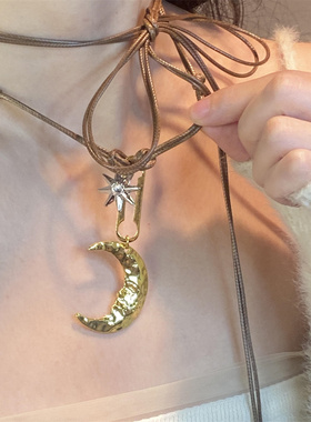 中古vintage月牙芒星蜡绳项链