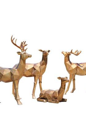 抽象几何块面金属鹿雕塑户外广场庭院公园林景观装饰玻璃钢鹿摆件
