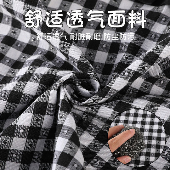 简约长袖罩衣防油耐磨棉格透气围裙家用厨房时尚女餐饮工作服成人