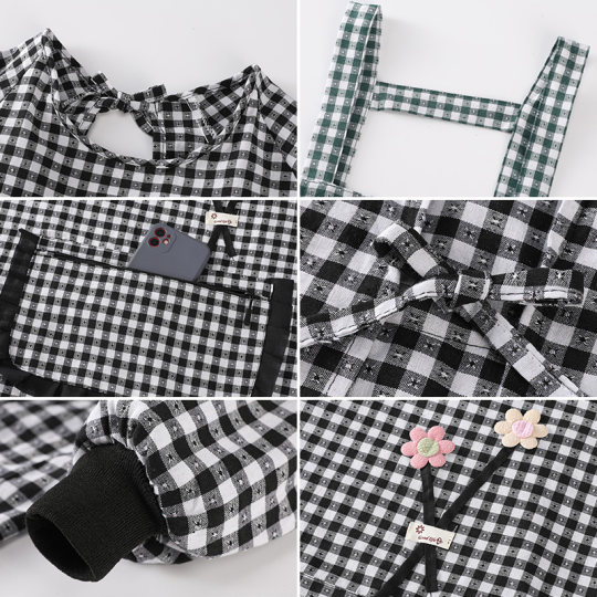 简约长袖罩衣防油耐磨棉格透气围裙家用厨房时尚女餐饮工作服成人