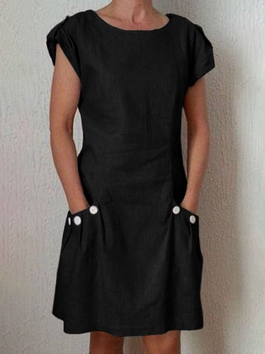 Women's double-pocket buttoned dress    女士双口袋扣子连衣裙 - 图3