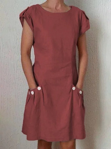 Women's double-pocket buttoned dress    女士双口袋扣子连衣裙 - 图1