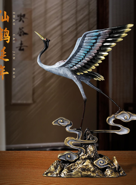 仙鹤摆件全铜松鹤延年家居客厅酒柜送长辈贺寿工艺品装饰品礼物