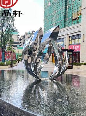 售楼部水景大型不锈钢镂空发光花瓣雕塑定制户外金属抽象圆环摆件