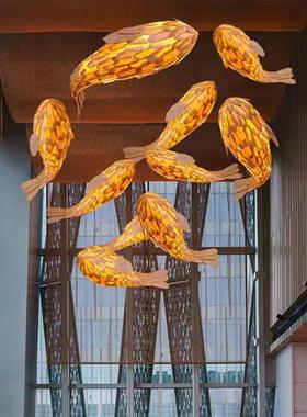 不锈钢鱼发光雕塑摆件金属铁艺鱼吊饰抽象户外公园景观广场装饰品