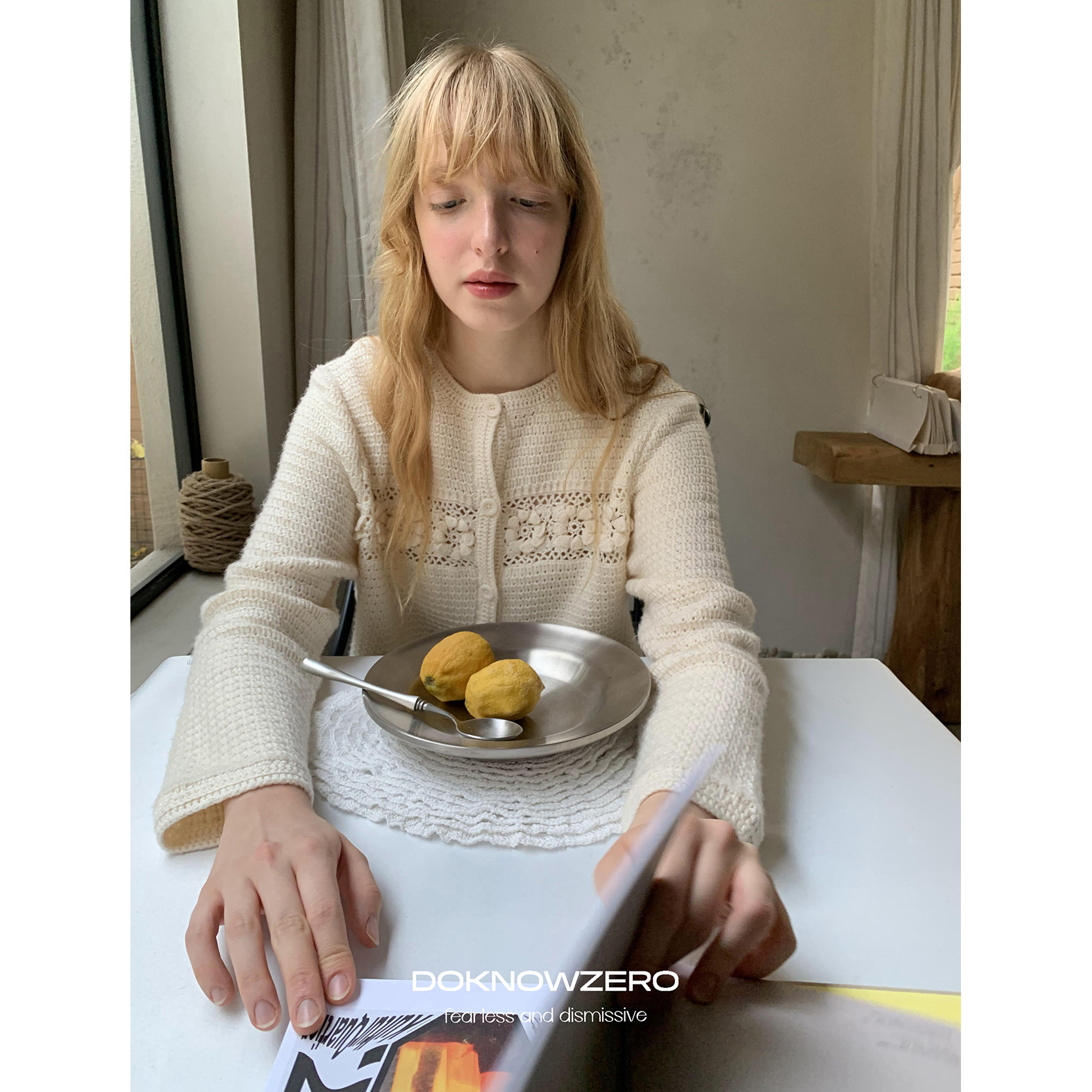 DKZ  杏色针织开衫外套女秋冬新款宽松重工镂空立体钩花上衣,淘宝优惠券,粉丝福利购,淘宝优惠卷