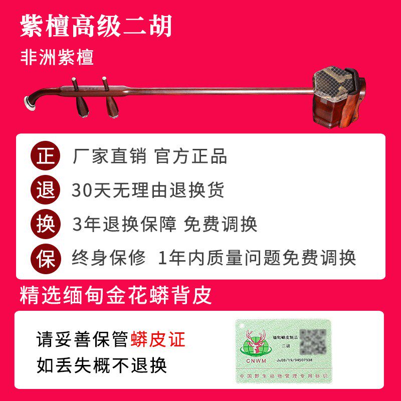 龙韵精品紫檀考级蒙皮二胡 lypeh龙韵二胡