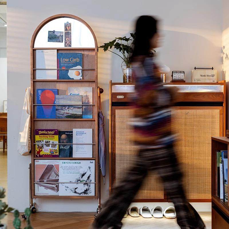 复古落地全身镜家用创意杂志书报置物架中古可移动实木试穿衣玄关,淘宝优惠券,粉丝福利购,淘宝优惠卷