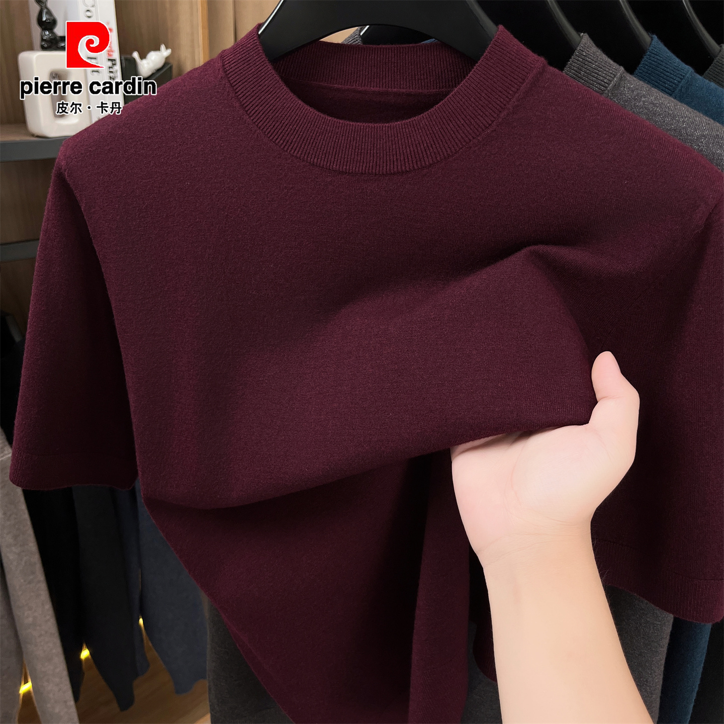 皮尔卡丹羊毛衫男士短袖毛衣春秋季2025新款半高领针织衫打底衫 - 图2