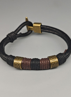 现货简约编织黑色手链欧美男士流行复古异域民族手环小众