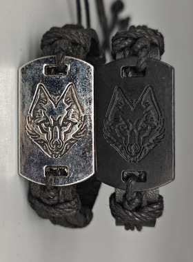 藏式民族风光板狼头合金编织可调节手环朋克皮革手链黑色暗黑