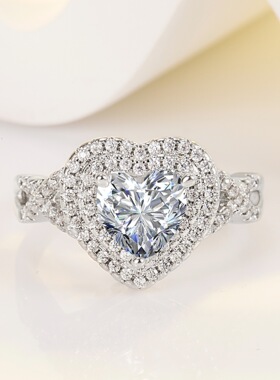 wish热卖满钻心形戒指 速卖通跨境货源豪华微镶心形钻石订婚戒指